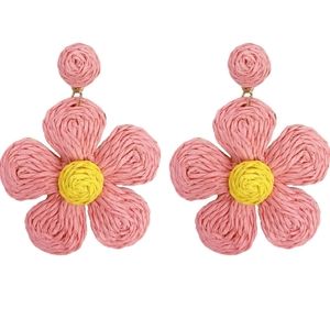 Light Pink Oversized Wicker Flower Power Earrings Boho Summer New Rattan Flowers